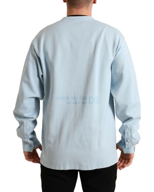 Dolce & Gabbana Blue Cotton Buttoned Pullover Sweater for men