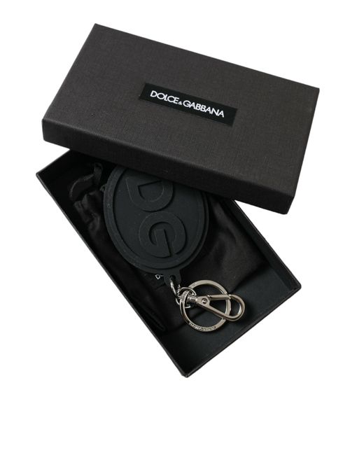 Dolce & Gabbana Black Rubber Dg Logo Brass Metal Keyring Keychain