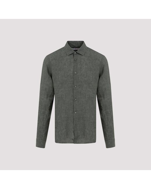 Orlebar Brown Gray Green Giles Stitched Ii Linen Shirt for men