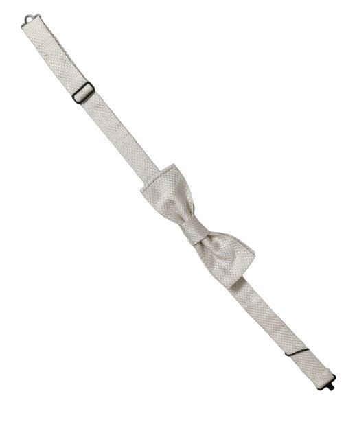 Dolce & Gabbana Gray Men White 100% Silk Adjustable Neck Papillon Bow Tie for men