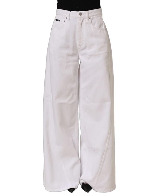 Dolce & Gabbana Gray White Cotton Stretch Wide Leg Denim Jeans