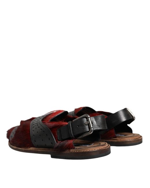 Dolce & Gabbana Brown Black Red Gazelle Hair Leather Sandals Shoes for men