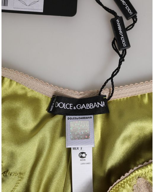 Dolce & Gabbana Green Silk Satin Floral Lace Trim Panty Underwear Clothing