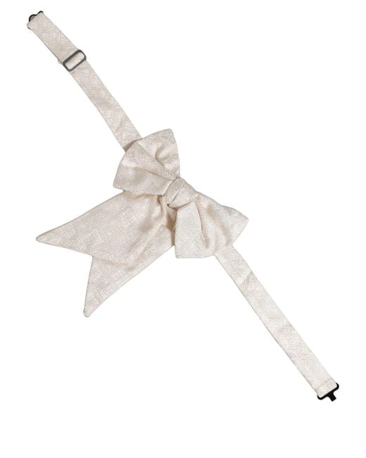 Dolce & Gabbana Natural Men White Jacquard Silk Adjustable Neck Papillon Bow Tie for men