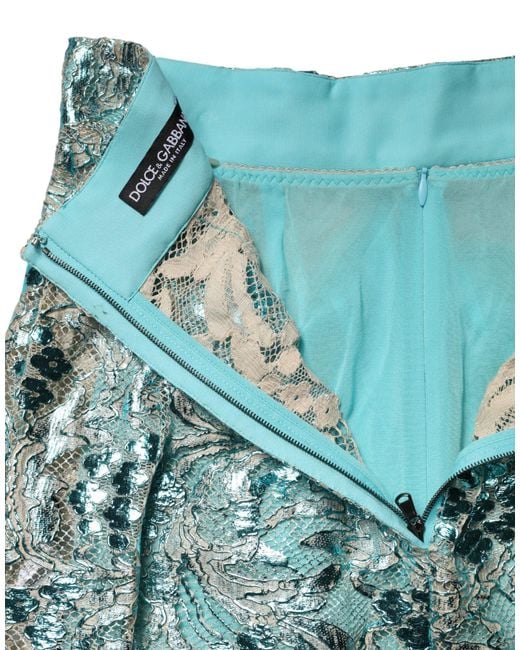 Dolce & Gabbana Green Floral Brocade High Waist Mini Skirt Polyester