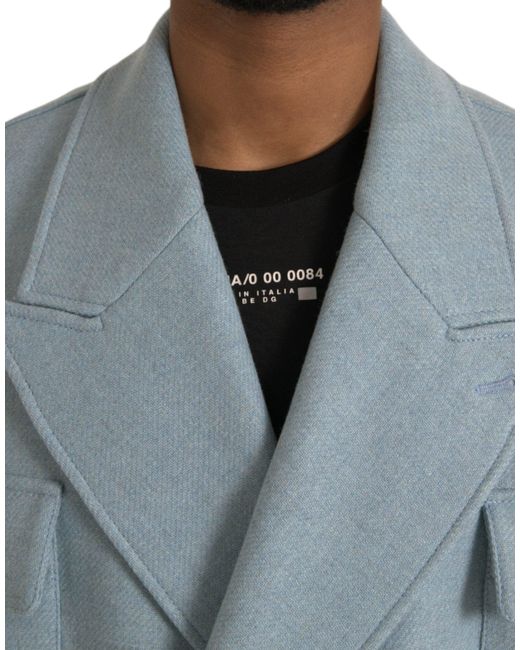 Dolce & Gabbana Blue Double Breasted Trench Coat Jacket for men