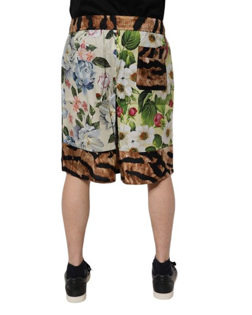 Dolce & Gabbana Green Floral Animal Print Shorts for men