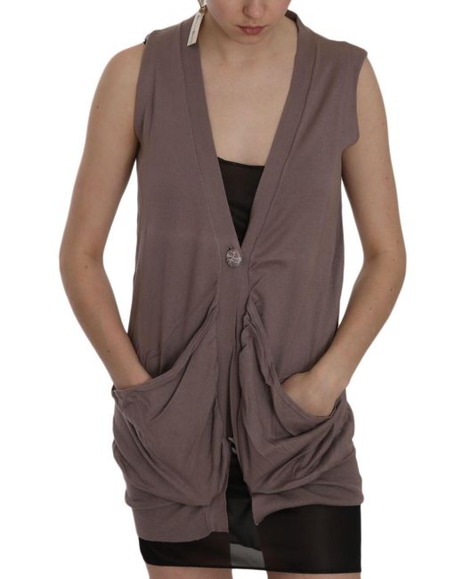 Pink Memories Brown Memories Chic Sleeveless Cotton Cardigan Top