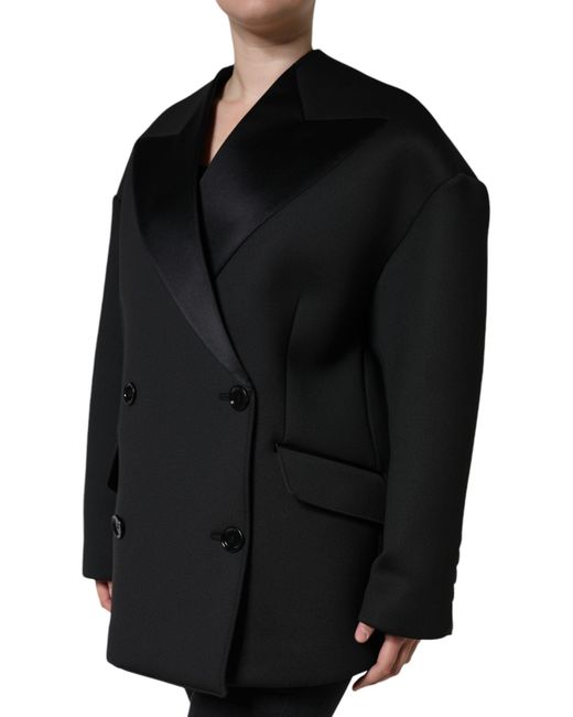 Dolce & Gabbana Black Polyester Double Breasted Coat Jacket