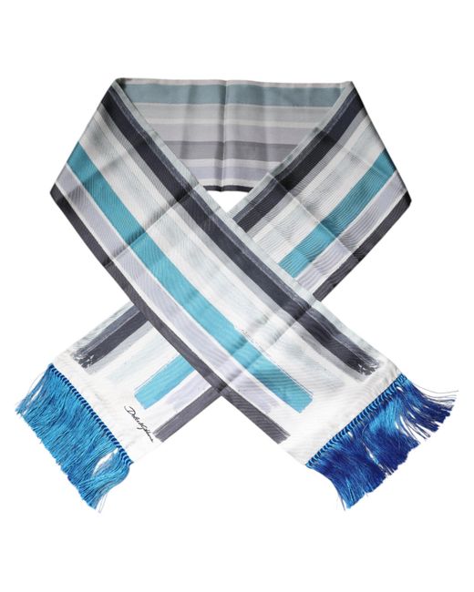 Dolce & Gabbana Blue Stripes Silk Fringes Neck Foulard Scarf for men