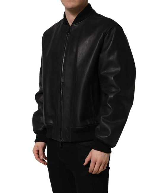 Dolce & Gabbana Black Leather Full Zip Men Biker Jacket for men