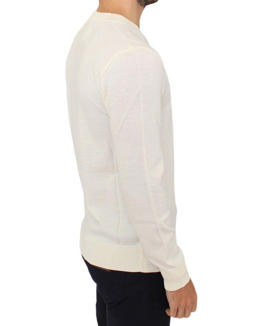 Ermanno Scervino Off White Wool Blend V-neck Pullover Sweater for men