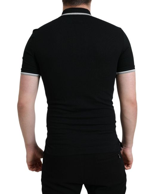 Dolce & Gabbana Black Regal Crown Embroidered Cotton Polo for men