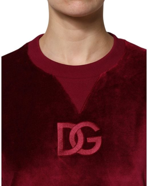 Dolce & Gabbana Red Cotton Velvet Crew Neck Pullover Sweater