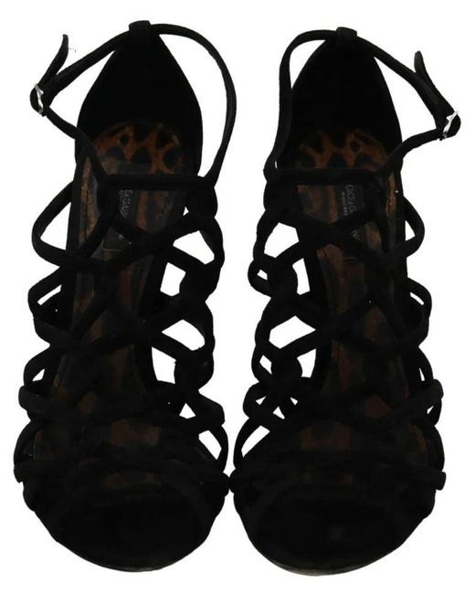 Dolce & Gabbana Black Suede Stiletto Heels Bette Sandals Shoes