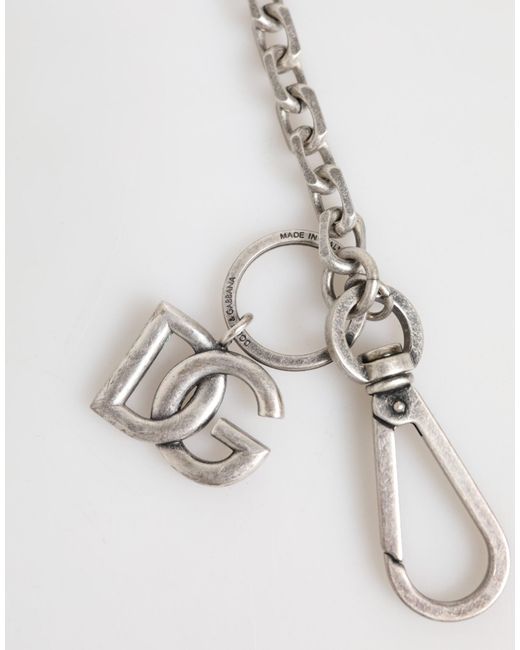 Dolce & Gabbana White Tone Brass Dg Logo Detailing Chain Necklace for men