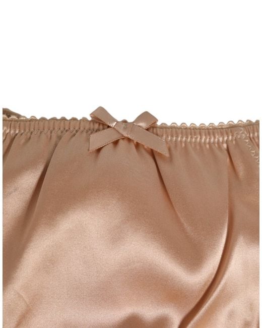 Dolce & Gabbana Natural Nude Beige Silk Satin Bow Lace Trim Underwear