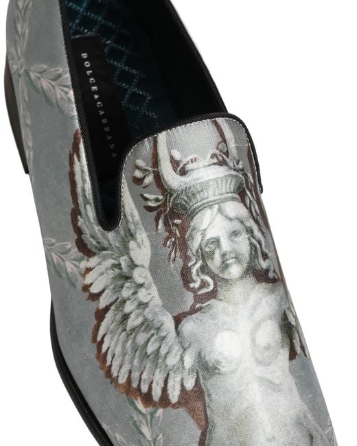 Dolce & Gabbana Gray Baroque Angel Velvet Men Loafers Shoes for men