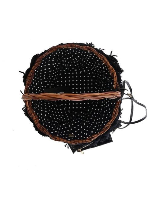Dolce & Gabbana Chic Beige & Black Straw Snakeskin Bucket Bag