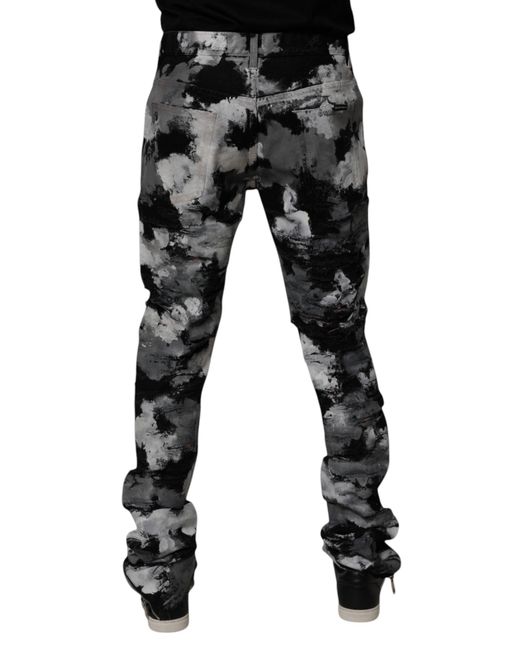 Dolce & Gabbana Black Camouflage Tattered Skinny Denim Jeans for men