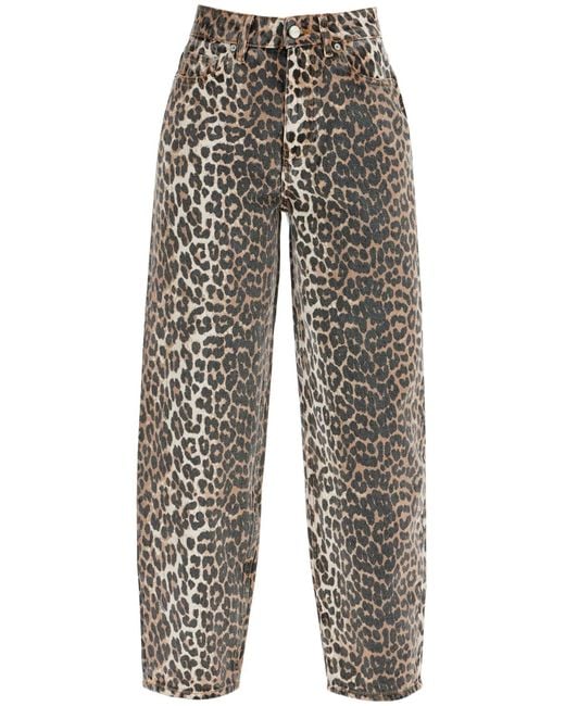 Ganni Gray Leopard Print Barrel Jeans