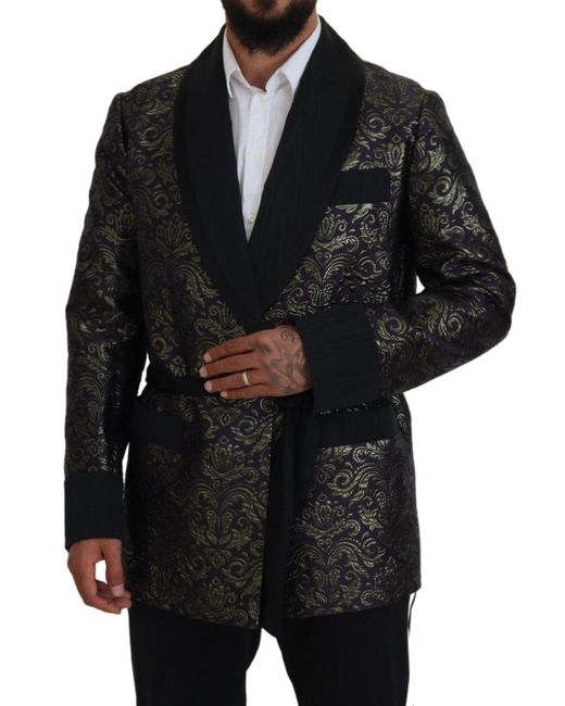 Dolce & Gabbana Black Baroque Jacquard Wrap Jacket for men