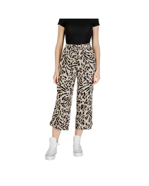 Ichi Black Beige Viscose Cropped Pant