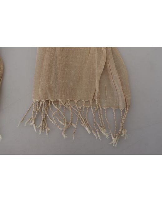 CoSTUME NATIONAL Black Beige Cotton Shawl Foulard Fringe Scarf
