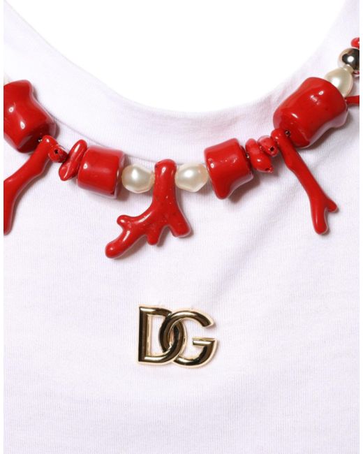 Dolce & Gabbana White Cotton Necklace Embellished T-Shirt for men