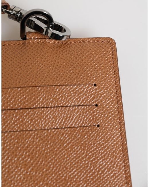 Dolce & Gabbana White Dark Brown Leather Lanyard Logo Card Holder Men Wallet for men