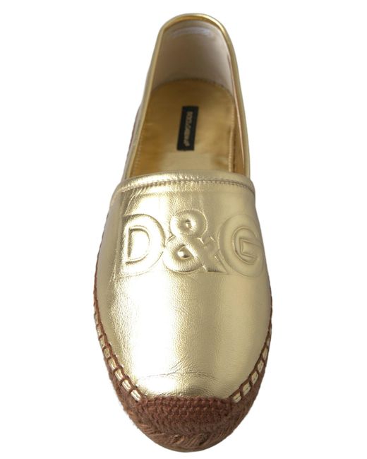 Dolce & Gabbana Black Gold Leather D&g Loafers Flats Espadrille Shoes