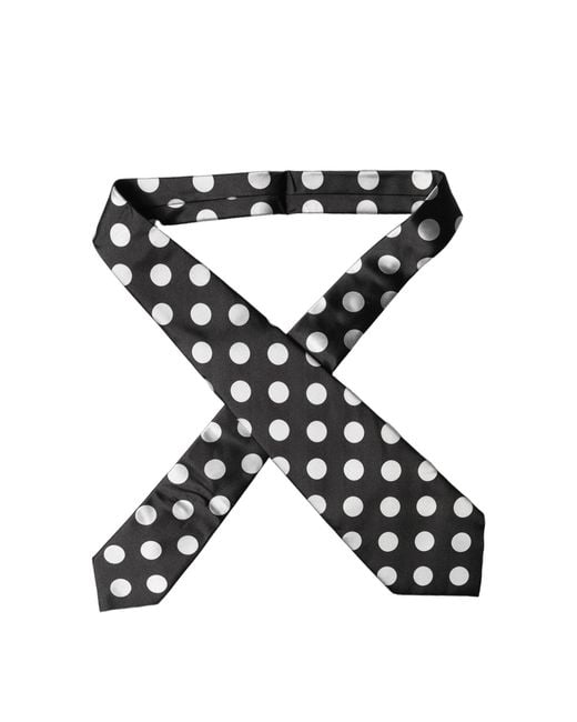 Dolce & Gabbana Black Dark Gray White Polka Dot Silk Adjustable Necktie Tie