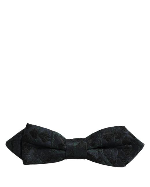 Dolce & Gabbana Men Black Green Paisley Adjustable Neck Papillon Bow Tie for men