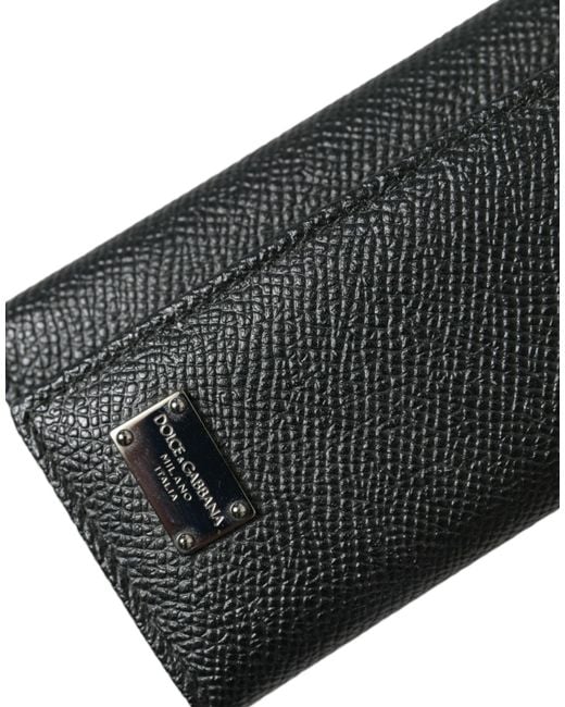 Dolce & Gabbana Black Calf Leather Logo Plaque Trifold Keyring Key Holder for men