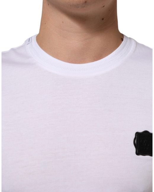 Dolce & Gabbana White Logo Patch Cotton Crew Neck T for men