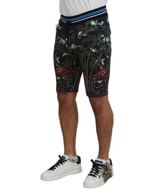 Dolce & Gabbana Black Cotton Volcano Print Casual Shorts for men