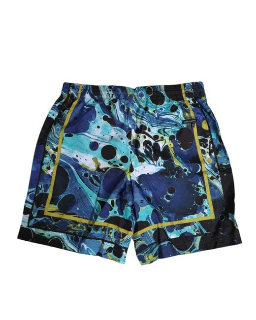 Dolce & Gabbana Blue Marble Print Logo Boxer Short Swimwear Polyester Blend for men