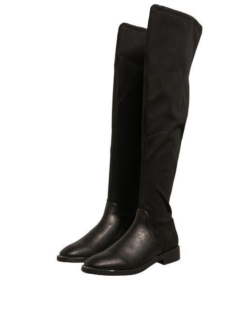 My Twin Black Leather Suede Flats High Boots Shoes