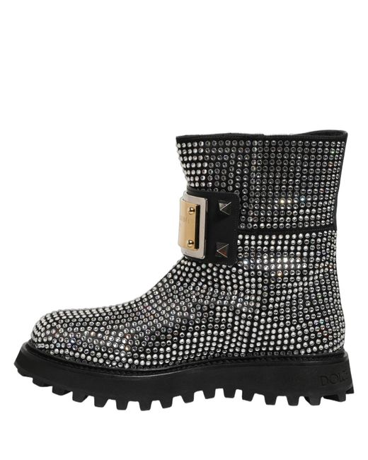 Dolce & Gabbana Black Crystal Embellished Short Boots Shoes for men