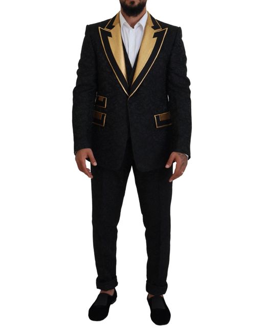 Dolce & Gabbana Black Elegant Silk Blend 3-Piece Suit for men
