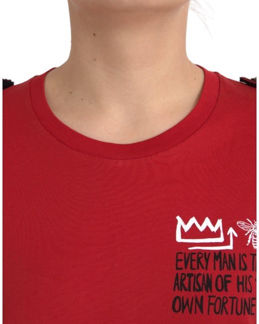 Dolce & Gabbana Red Cotton Graphic Print Crew Neck T-Shirt