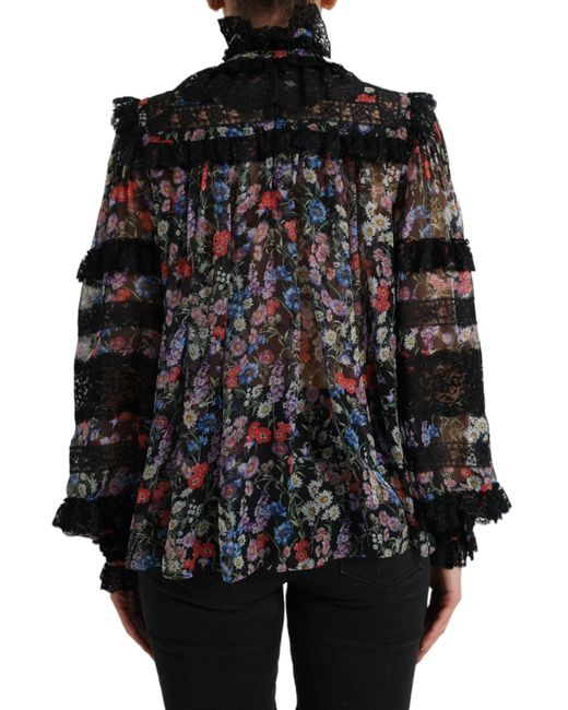 Dolce & Gabbana Black Floral Print Long Sleeves Blouse Top