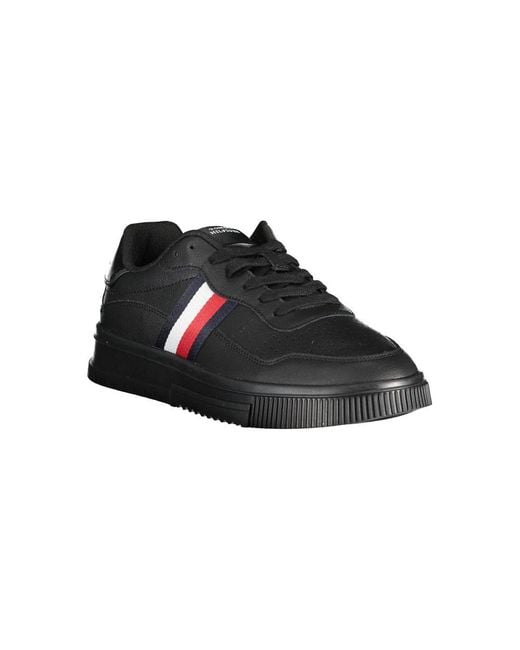 Tommy Hilfiger Black Sporty Lace-Up Sneakers With Contrast Embroidery for men