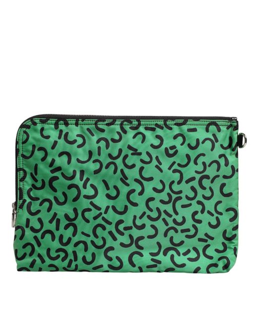 Dolce & Gabbana Blue Multicolor Printed Nylon Logo Plaque Men Clutch Pouch Bag