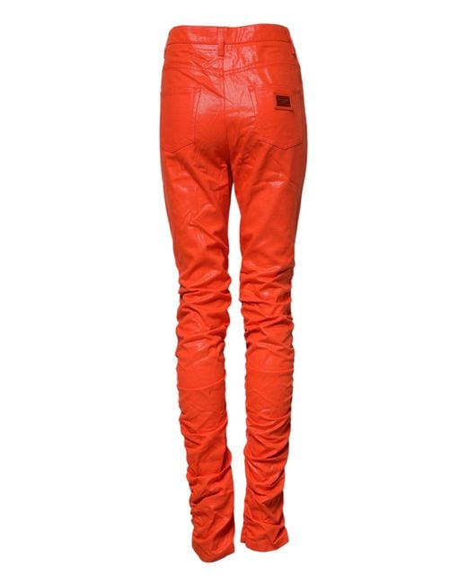 Dolce & Gabbana Red Orange Cotton High Waisted Denim Jeans for men
