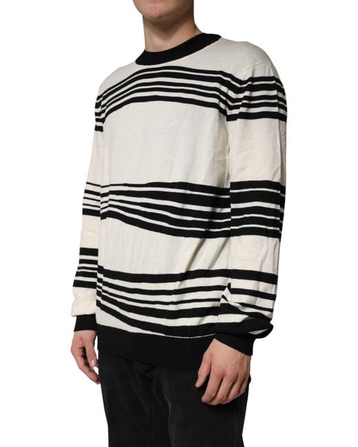 Dolce & Gabbana Black White Stripe Crewneck Pullover Sweater for men