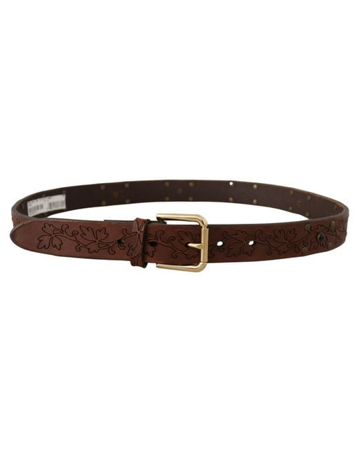 Dolce & Gabbana Black Leather Floral Studded Metal Buckle Belt for men