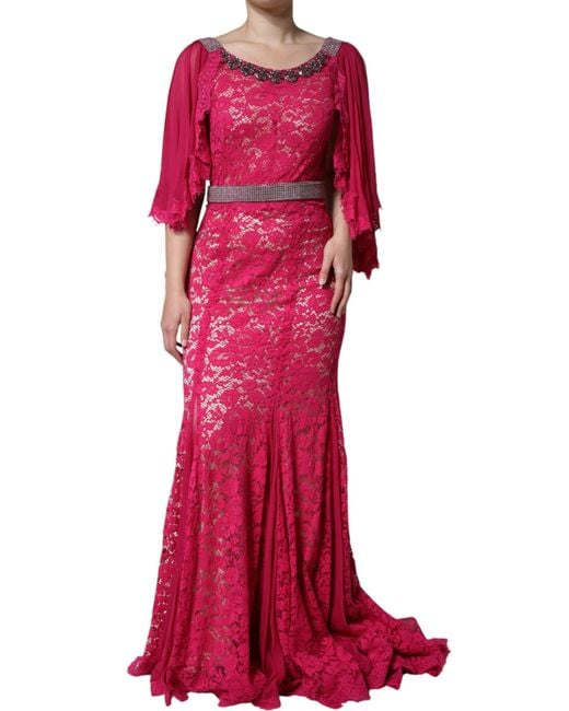 chinese dress ladies Dolce & Gabbana Red Lace Floral Mini Dress  AmeOro