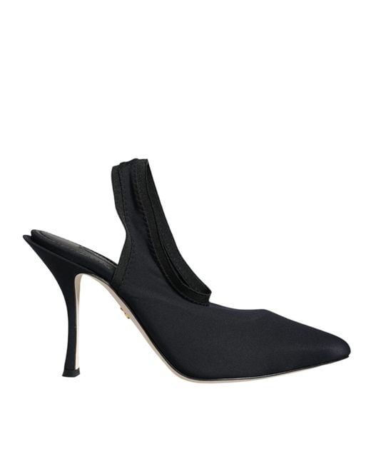 Dolce & Gabbana Black Jersey Stretch Heels Slingback Shoes
