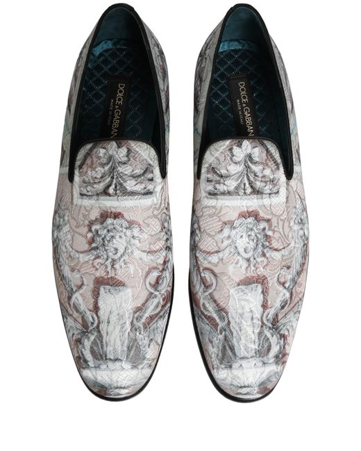 Dolce & Gabbana White Multicolor Velvet Baroque Dress Loafers Shoes for men